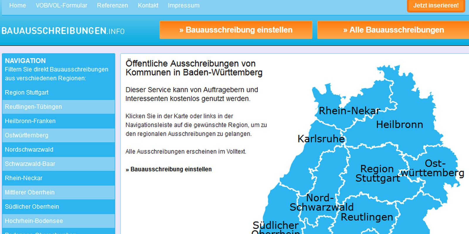  Screenshot Startseite Homepage bauausschreibungen.info 